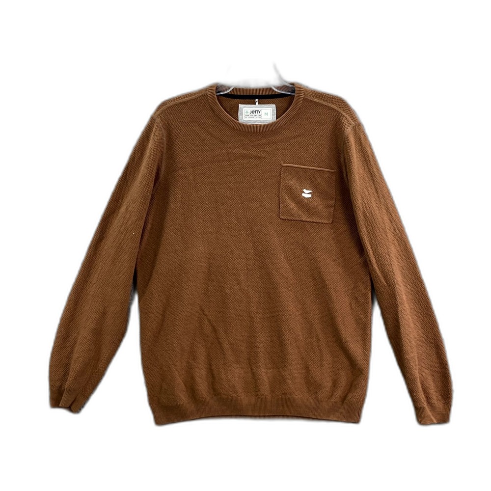 Jetty Brine Sweater Mens Medium Brown Waffle Knit Chest Pocket Gorpcore Classic